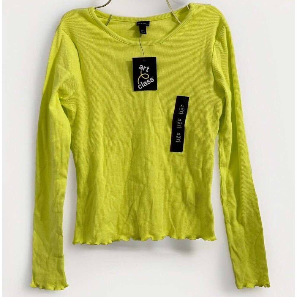Art Class Girls Lime Green Butterfly Long Sleeve Ribbed Shirt Size XL 14 NEW!